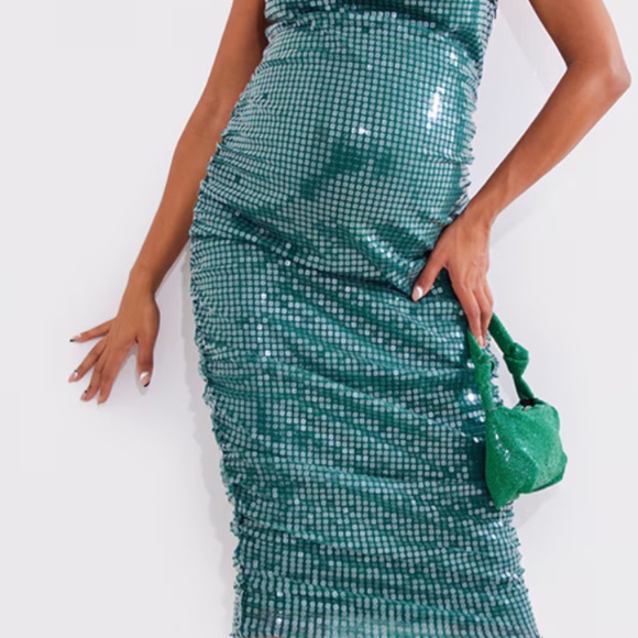 Green sequin maternity dress - Picture 2 of 4